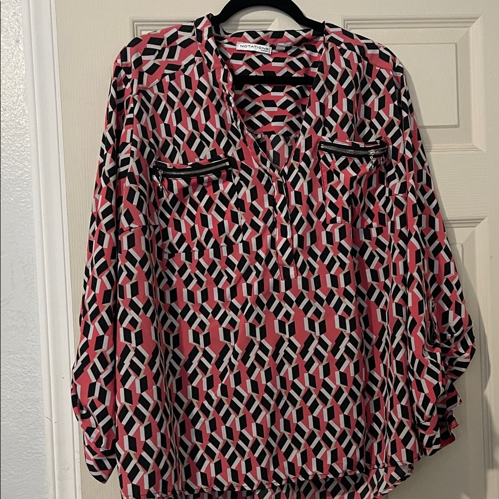 Vince Camuto Pink and Black Geometric Blouse